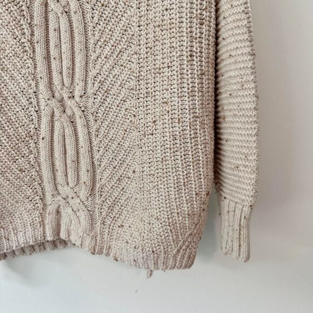 Lands' End Speckled Cable Knit Cowl Neck Chunky Sweater Size S Oatmeal - Picture 4 of 6